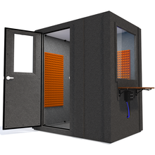 Load image into Gallery viewer, Audiology Basic Package shown angled from the front with left hinge door open and orange foam.
