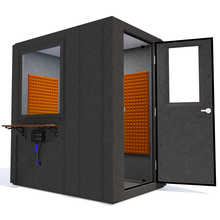 Load image into Gallery viewer, Audiology Basic Package shown angled from the front with right hinge door open and orange foam.
