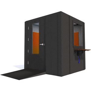 Audiology Deluxe Package shown angled from the front with left hinge door closed and orange foam.