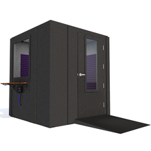 Load image into Gallery viewer, Audiology Deluxe Package shown angled from the front with right hinge door closed and purple foam.
