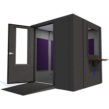 Load image into Gallery viewer, Audiology Deluxe Package shown angled from the front with left hinge door open and purple foam.
