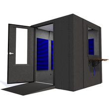 Load image into Gallery viewer, Audiology Deluxe Package shown angled from the front with left hinge door open and blue foam.
