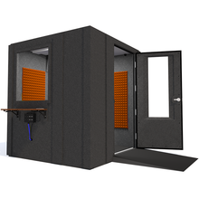 Load image into Gallery viewer, Audiology Deluxe Package shown angled from the front with right hinge door open and orange foam.
