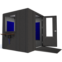 Load image into Gallery viewer, Audiology Deluxe Package shown angled from the front with right hinge door open and blue foam.
