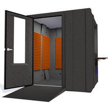 Load image into Gallery viewer, Audiology Deluxe Package shown from the front with left hinge door open and orange foam.
