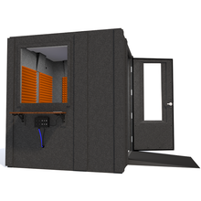 Load image into Gallery viewer, Audiology Deluxe Package shown from the side with right hinge door open and orange foam.
