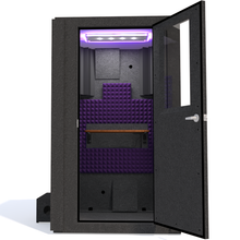 Load image into Gallery viewer, Voice Over Basic Package shown from the front with the door open on right hinges and purple foam
