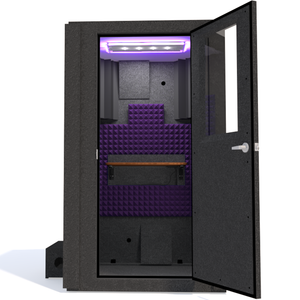 Voice Over Basic Package shown from the front with the door open on right hinges and purple foam