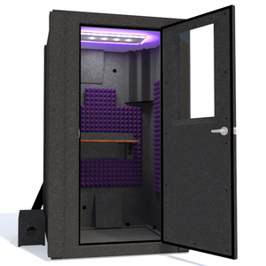 Voice Over Basic Package shown from the front with the door open and purple foam